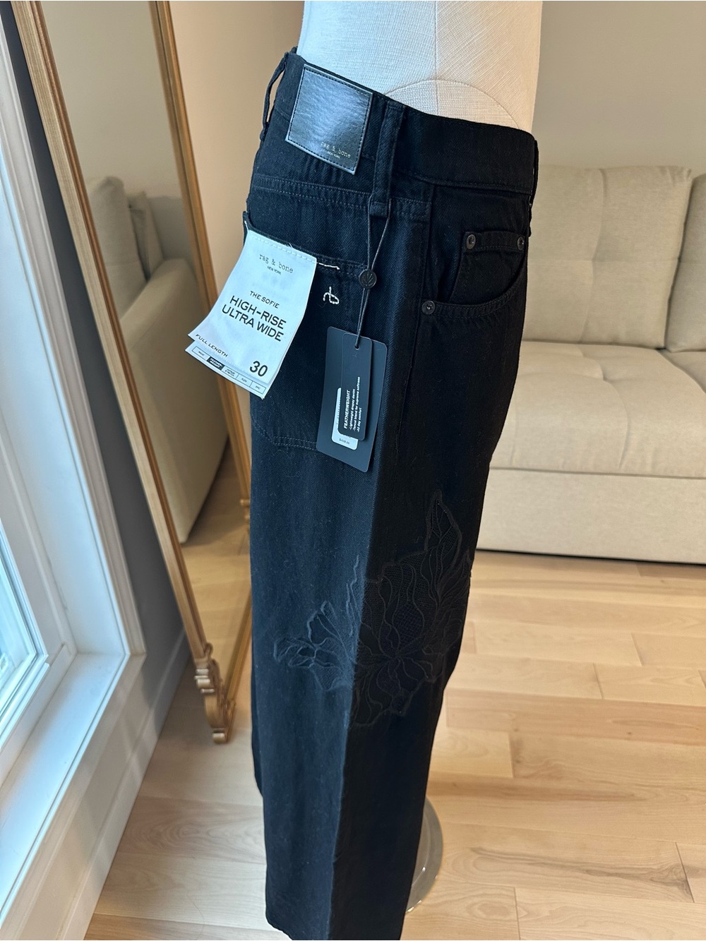 Rag & Bone Featherweight Sofia Lace High Waist Wide Leg Jeans NWT 30 - Picture 6 of 15